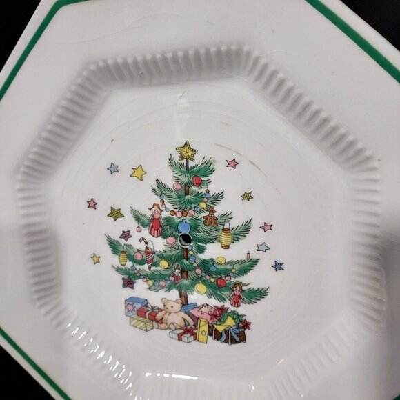 Nikko Happy Holiday Porcelain 2 Tier Octagon Serving Tray w/ Post Gold Handle - Picture 11 of 13